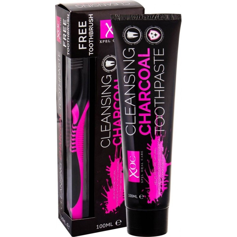XOC CHARCOAL Czarna Pasta 100ml + Szczoteczka UK
